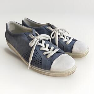 Ecco Soft Lace Up Sneakers - Womens 10 W - Casual Leather Blue Shoes